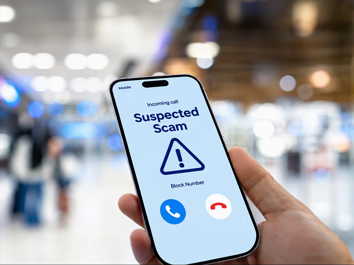 Smart phone with scam message and light blue screen